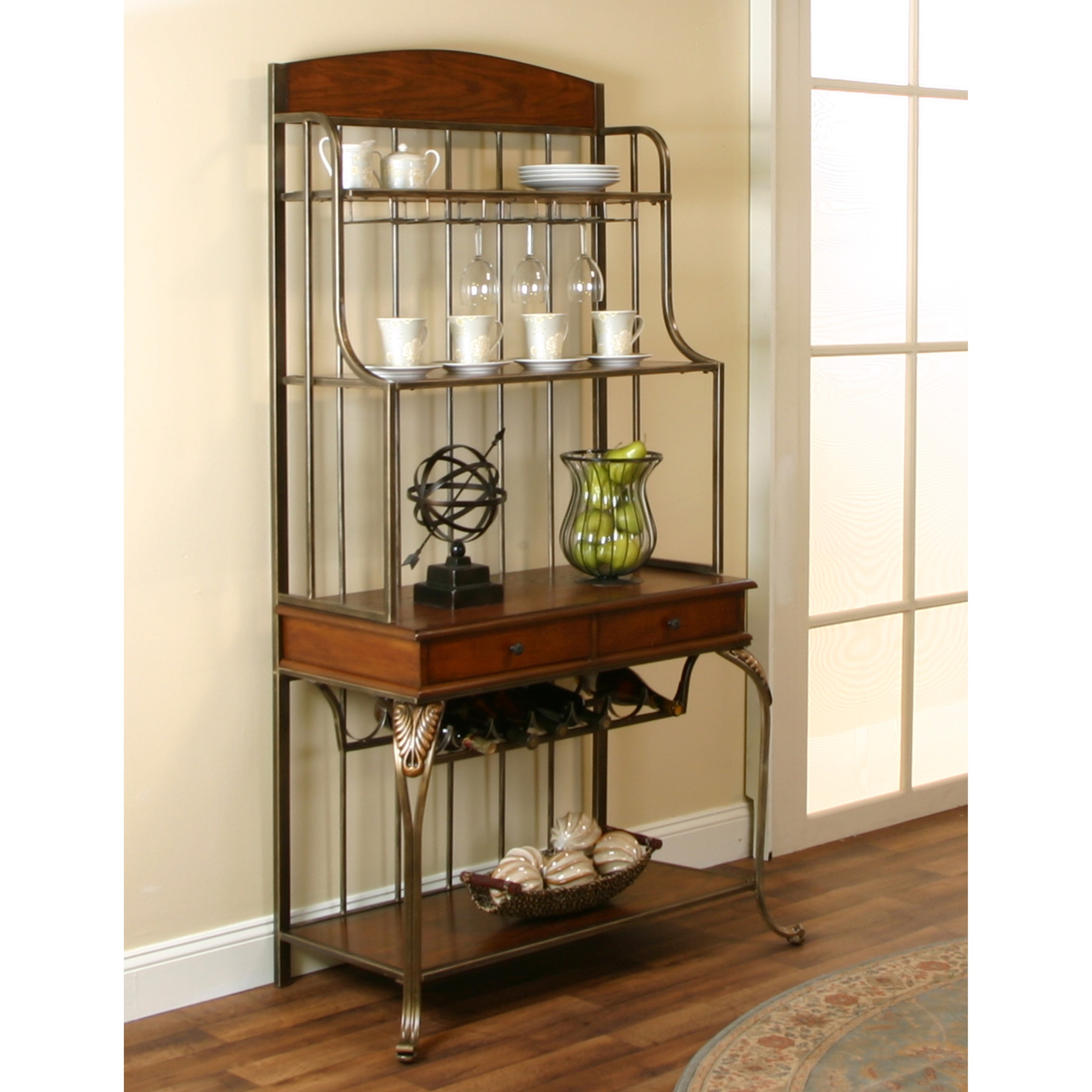 Cramco, Inc Harlow Metal and Wood Golden Bronze/Ash Veneer Baker's Rack